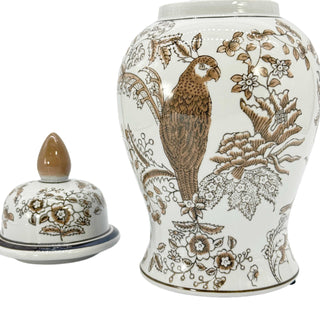 Pre Order Brown & White Parrot Chinoiserie Ginger Jar 14"
