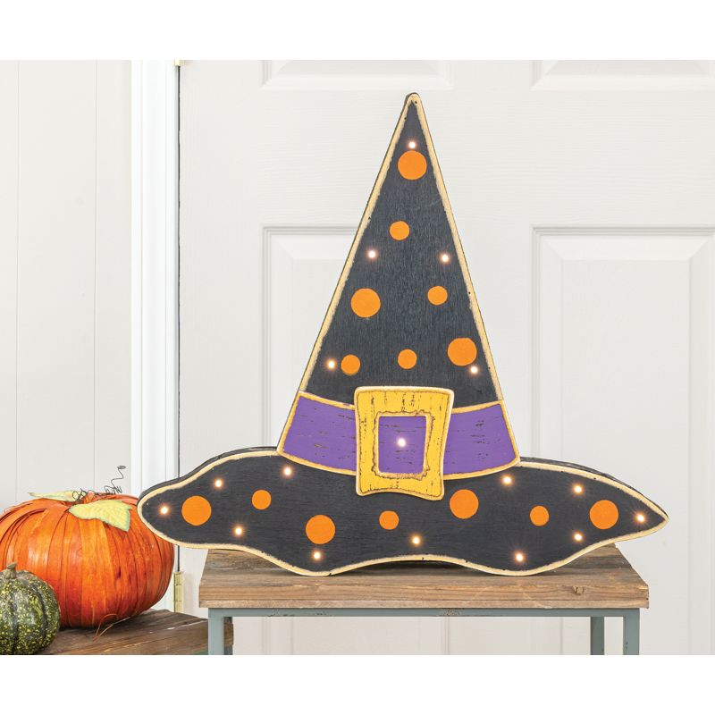 Wooden Witch Hat with Lights