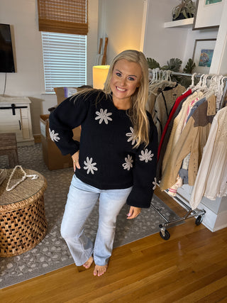Floral Patch Ribbed Knit Sweater