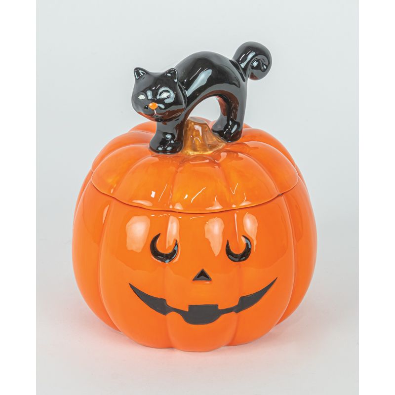 Halloween Pumpkin Cat Cookie Jar