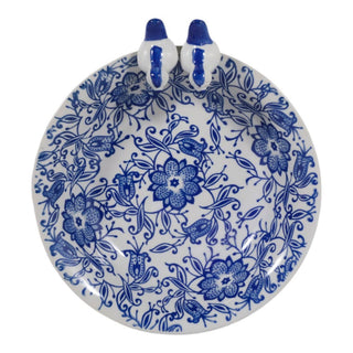 Bird Feeder - Blue & White Ceramic Floral Chinoiserie, 10 in.