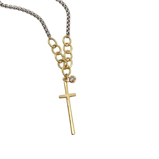Pre Order Mixed metal cross necklace with crystal accent