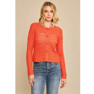 Scallop Collar Cable Knit Button Up Cardigan