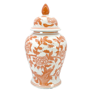Pre Order Orange & White Lotus Chinoiserie Ceramic Ginger Jar 18"