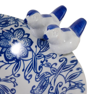 Bird Feeder - Blue & White Ceramic Floral Chinoiserie, 10 in.