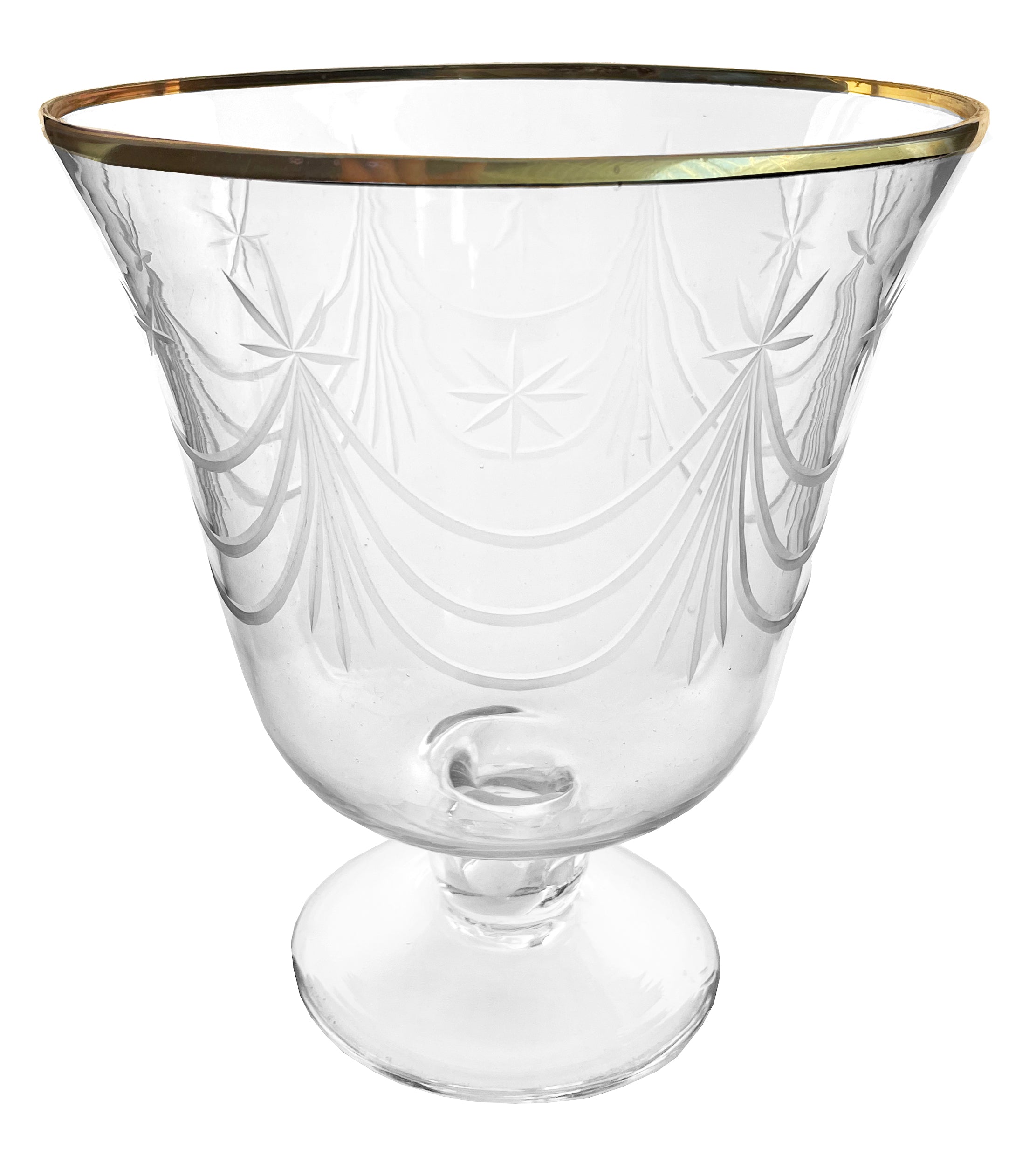 Glass Bell Urn with Cutting with Gold Rim