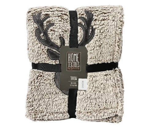 Polyester Reindeer Throw, Grey