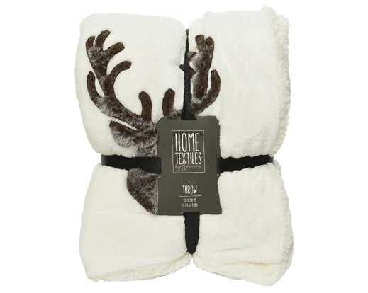 Polyester Reindeer Throw, Off-White