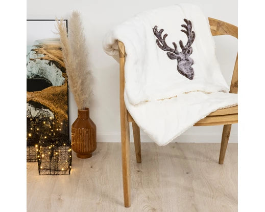 Polyester Reindeer Throw, Off-White