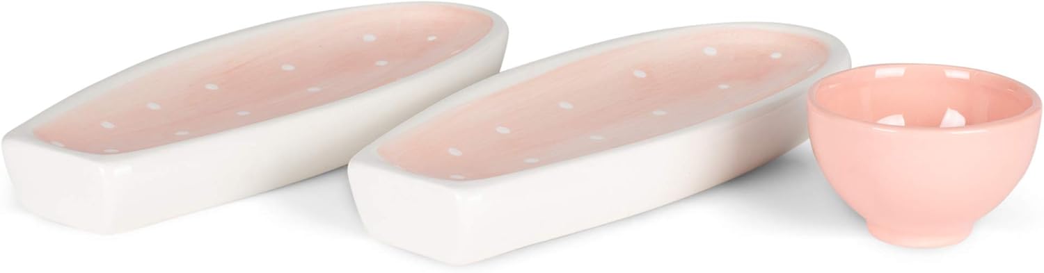 Soft Pink Bunny Dolomite Platter Tray Server 3 Piece Set