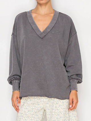 Washed V-Neck Pullover Top