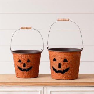 Metal Jack-O-Lantern Bucket, Rust, Size Options