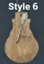 Holiday Themed Mango Wood Board & Canape Knife, 6 Style Options