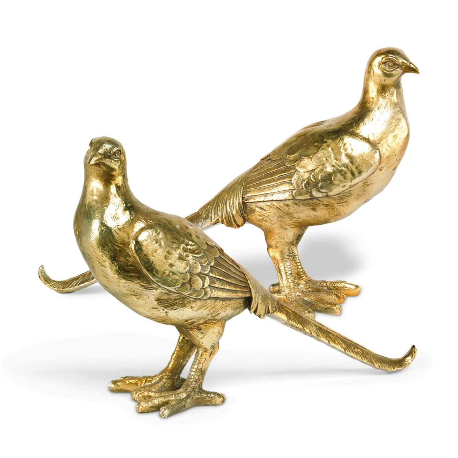 Set of Two Gold Resin Pheasants