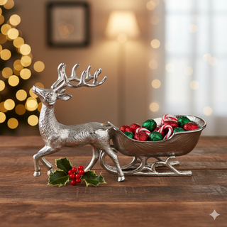 Aluminum Reindeer Sleigh Bowl