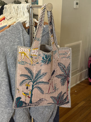 Quilted Velvet Floral Tote Bag