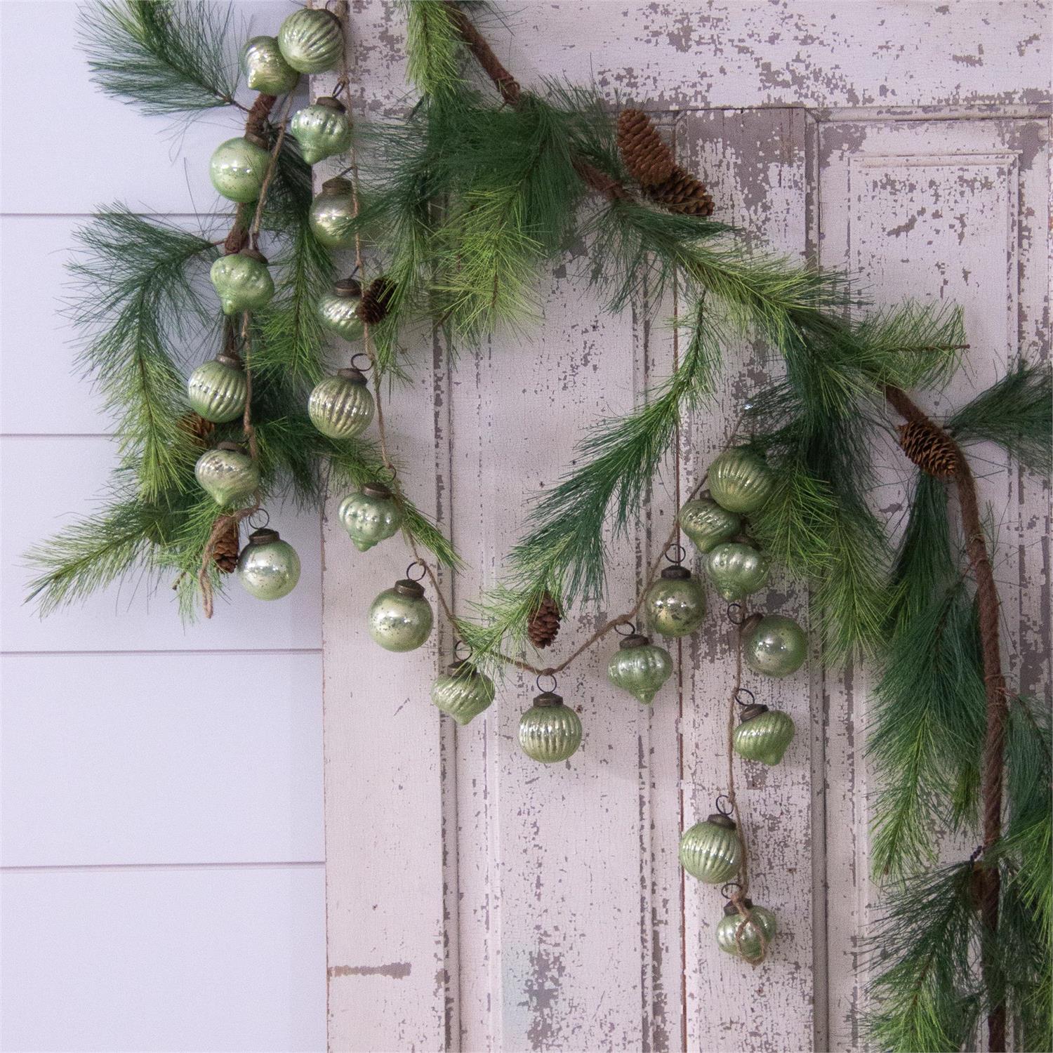 Green Mercury Glass Ornaments Garland