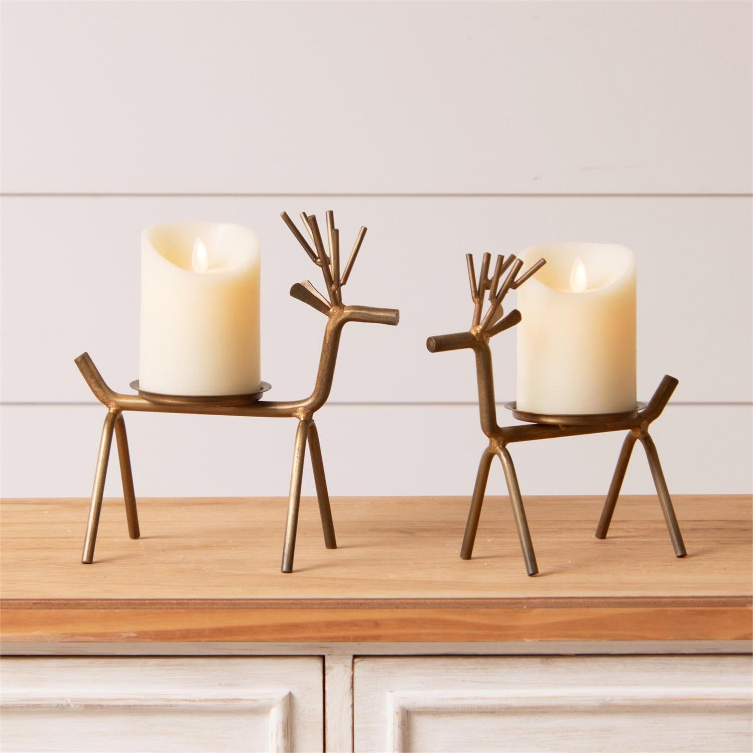 Gold Finish Deer Candle Holders, Size Options