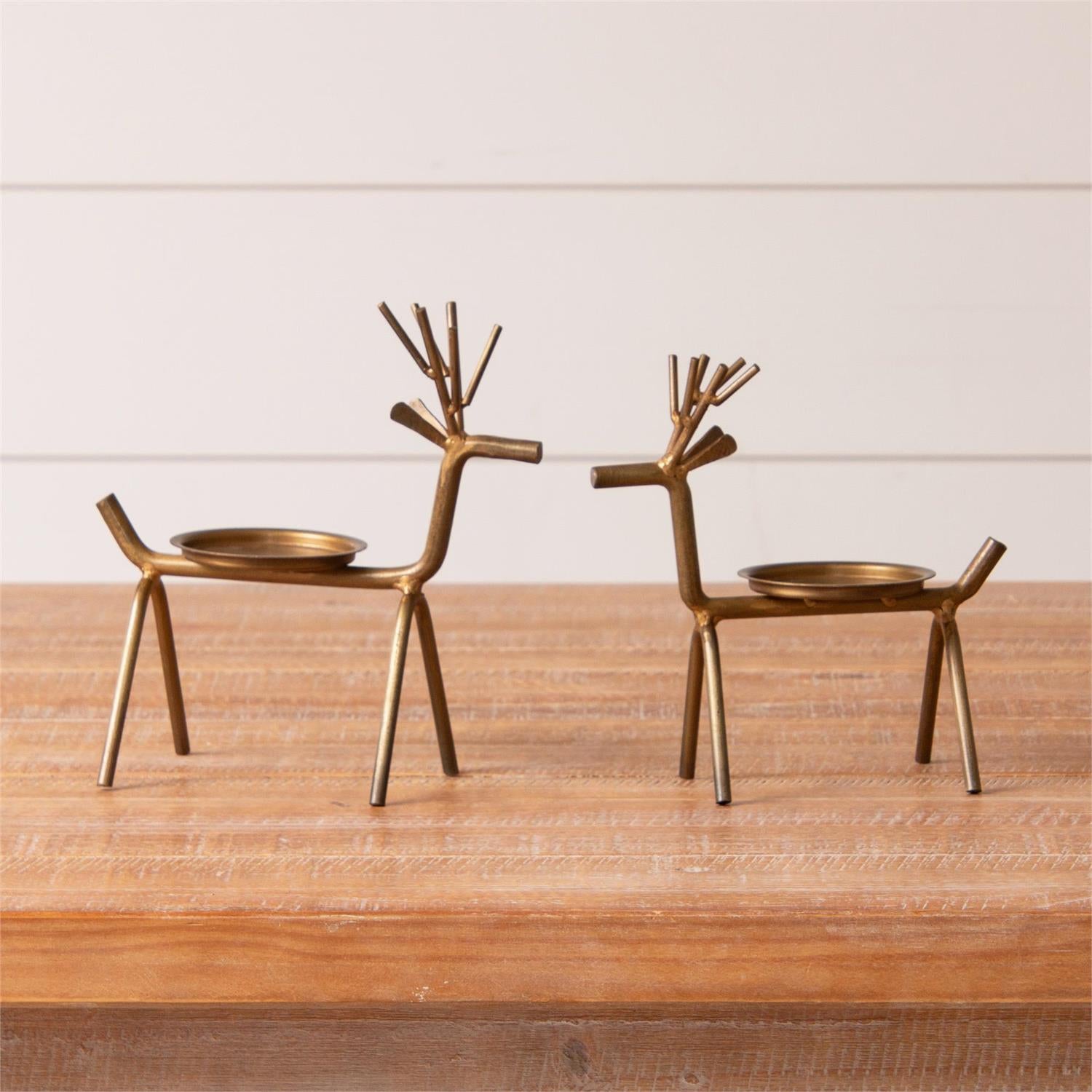 Gold Finish Deer Candle Holders, Size Options