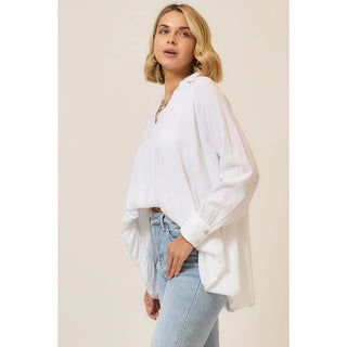 Dramatic High Low Bubble Hem V-Neck Blouse