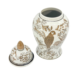 Pre Order Brown & White Parrot Chinoiserie Ginger Jar 14"