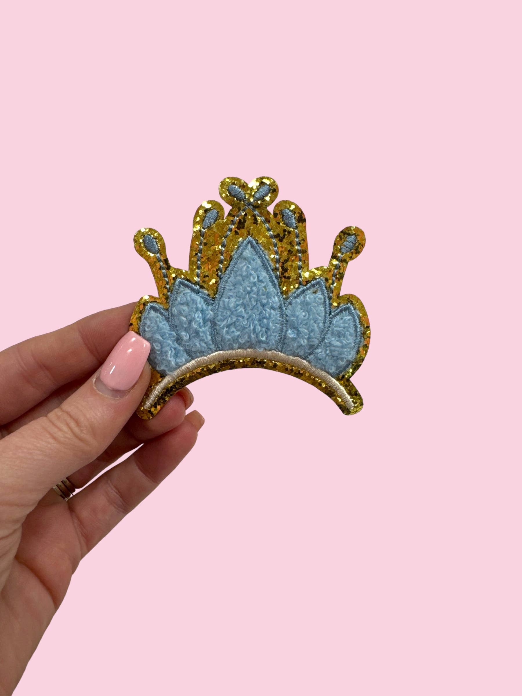 Blue Princess Crown IRON ON Patch