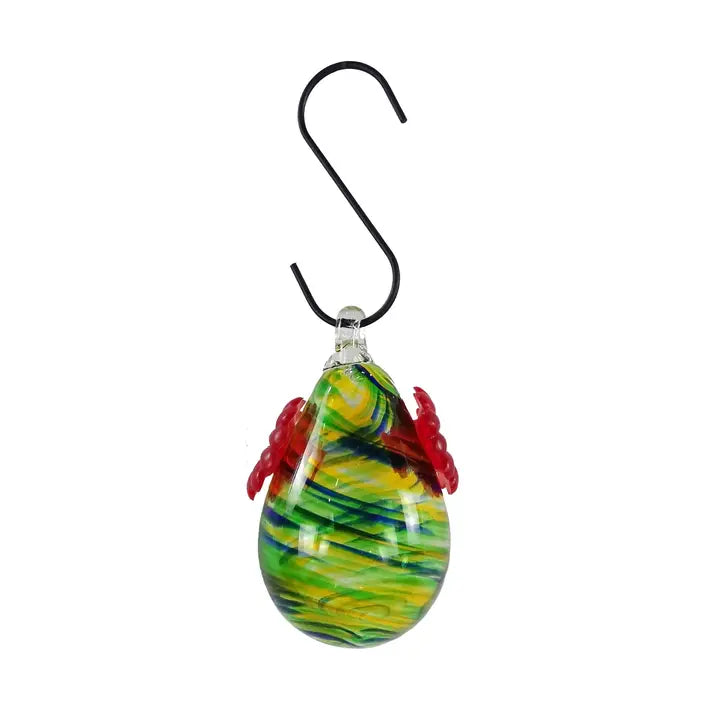 Art Glass Hummingbird Feeder with S Hook - Green