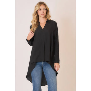 Dramatic Hi-Low Hem V-Neck Single Pleat Blouse