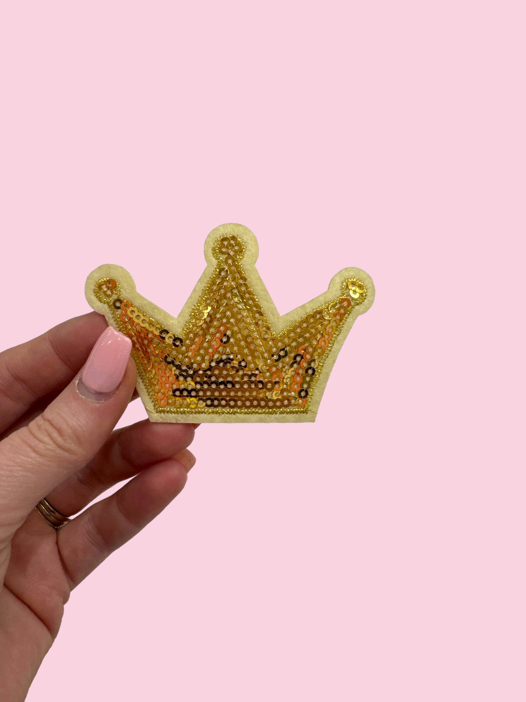 Gold Sequin Crown IRON ON Patch