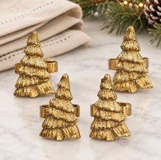 Set of 4 Gold Aluminum Pine Tree Napkins Rings