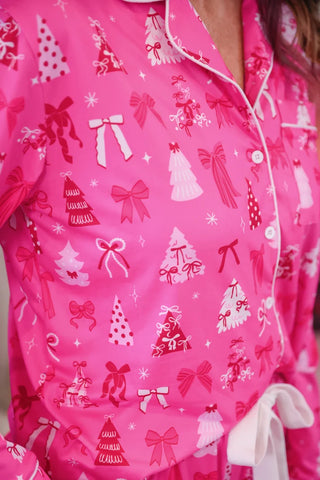 Pre Order Pretty Pink Christmas Ruffle Pajama Set
