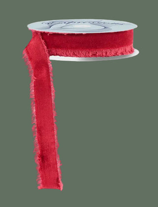 1" x 10yd Frayed Edge Burgundy Velvet No Wire Ribbon