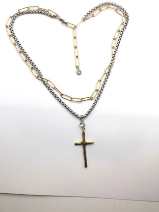 Pre Order Cross layered necklace mixed metal very mom tok