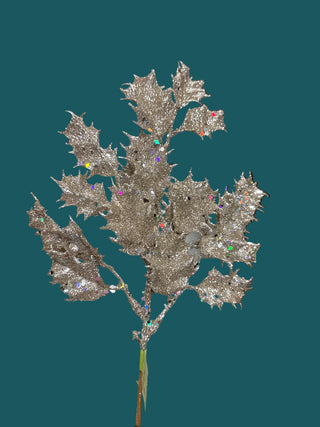 Glitter Holly Leaves Pick, 2 Color Options