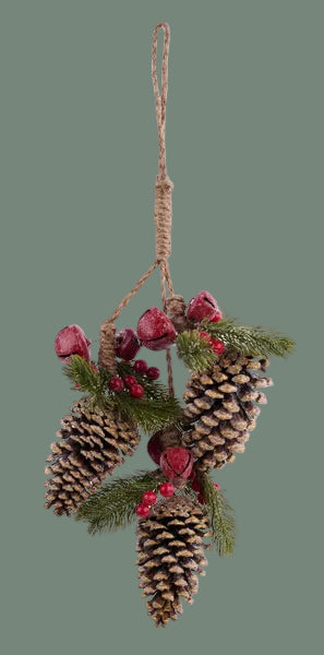 13"L Pine/Pinecone and Bell Wall Decor