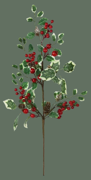 26"L Holly Berry & Pinecone Spray