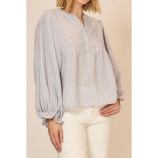 Striped Button Down Dolman Long Sleeve Top