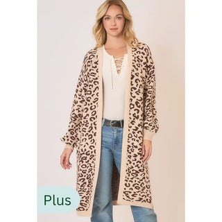 Leopard Print Knit Open Cardigan