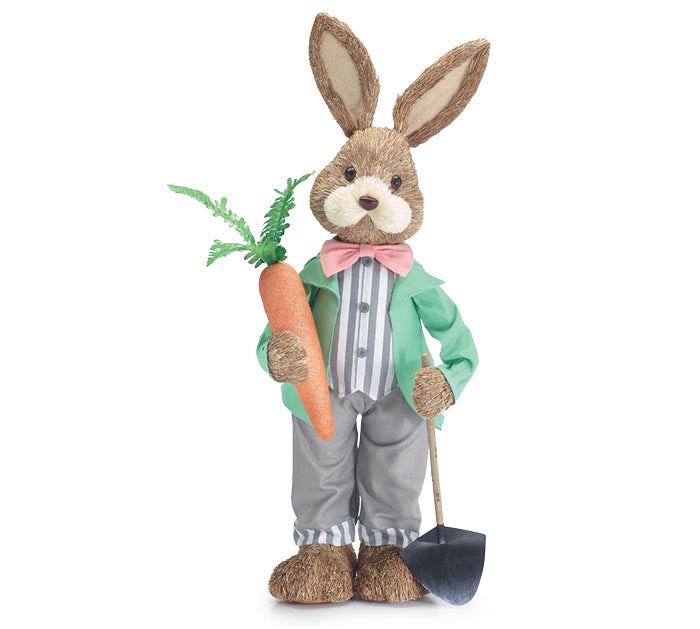 Standing Boy Bunny with Carrot and Shovel