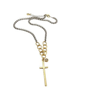 Pre Order Mixed metal cross necklace with crystal accent