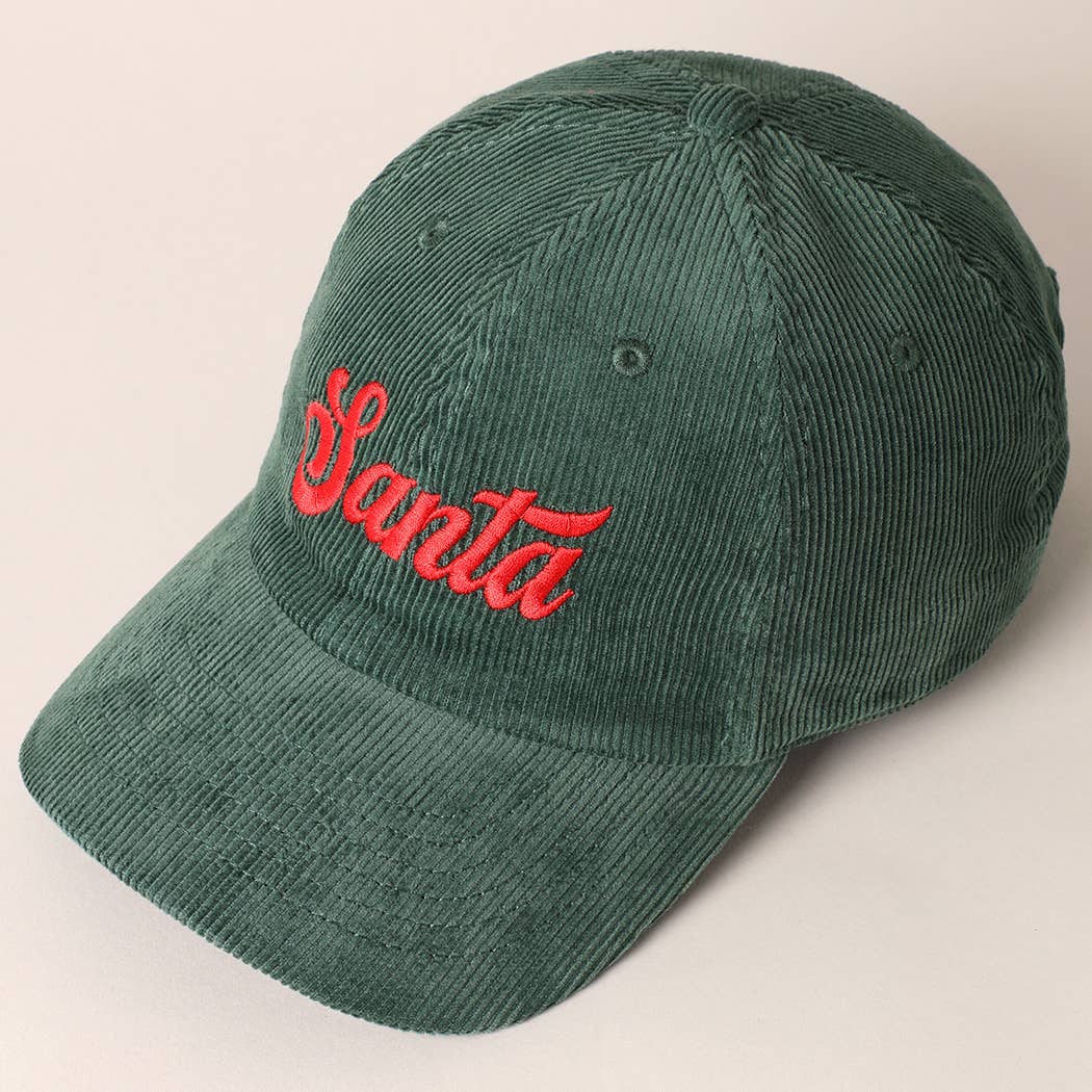 Santa Text Embroidery Corduroy Baseball Cap, 2 Color Options