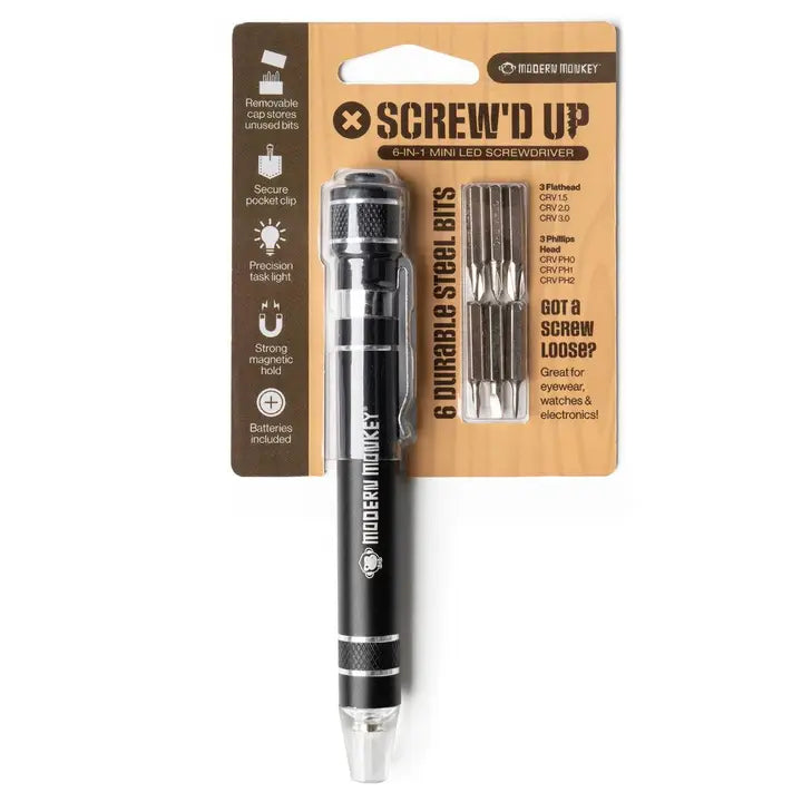 Modern Monkey® Screw’D Up 6-in-1 Mini Led Screwdriver, Color Options