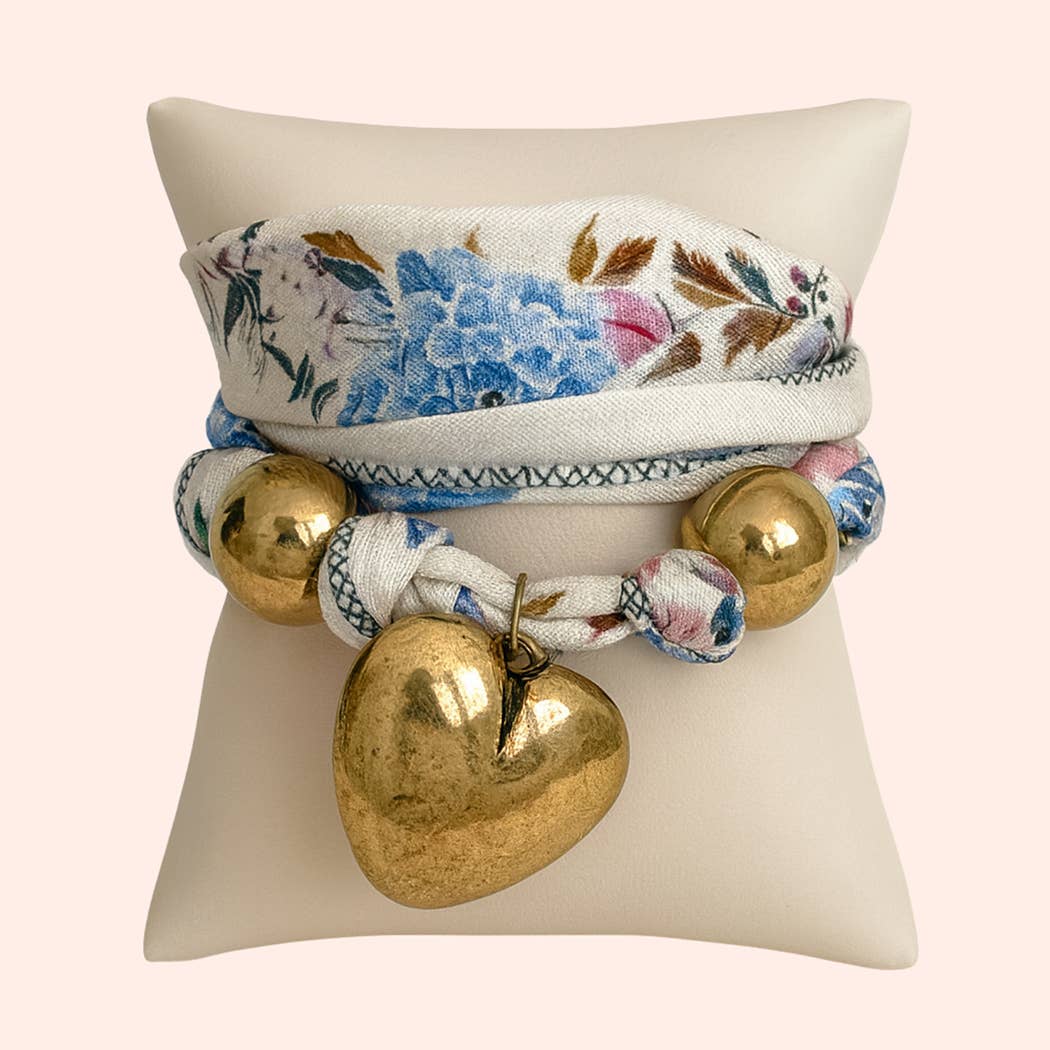 Heart and Dual Beads Pendant Scarf Necklace, 2 Color Options