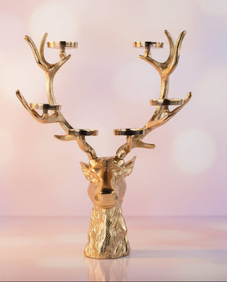 Gold Deer Head & Antler Candleabra
