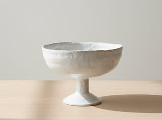 Pre Order White Stoneware Footed Bowl with Reactive Glaze