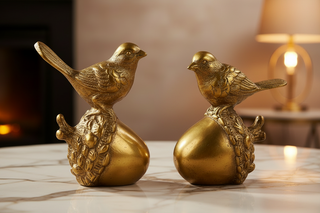Set of 2 Aluminum Birds On Acorn