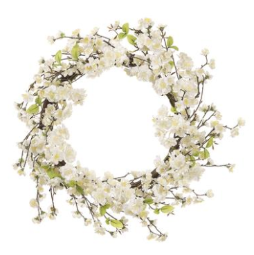 24" Cherry Blossom Wreath, White