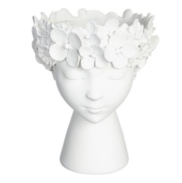 9.4" Flower Lady Head Vase, White