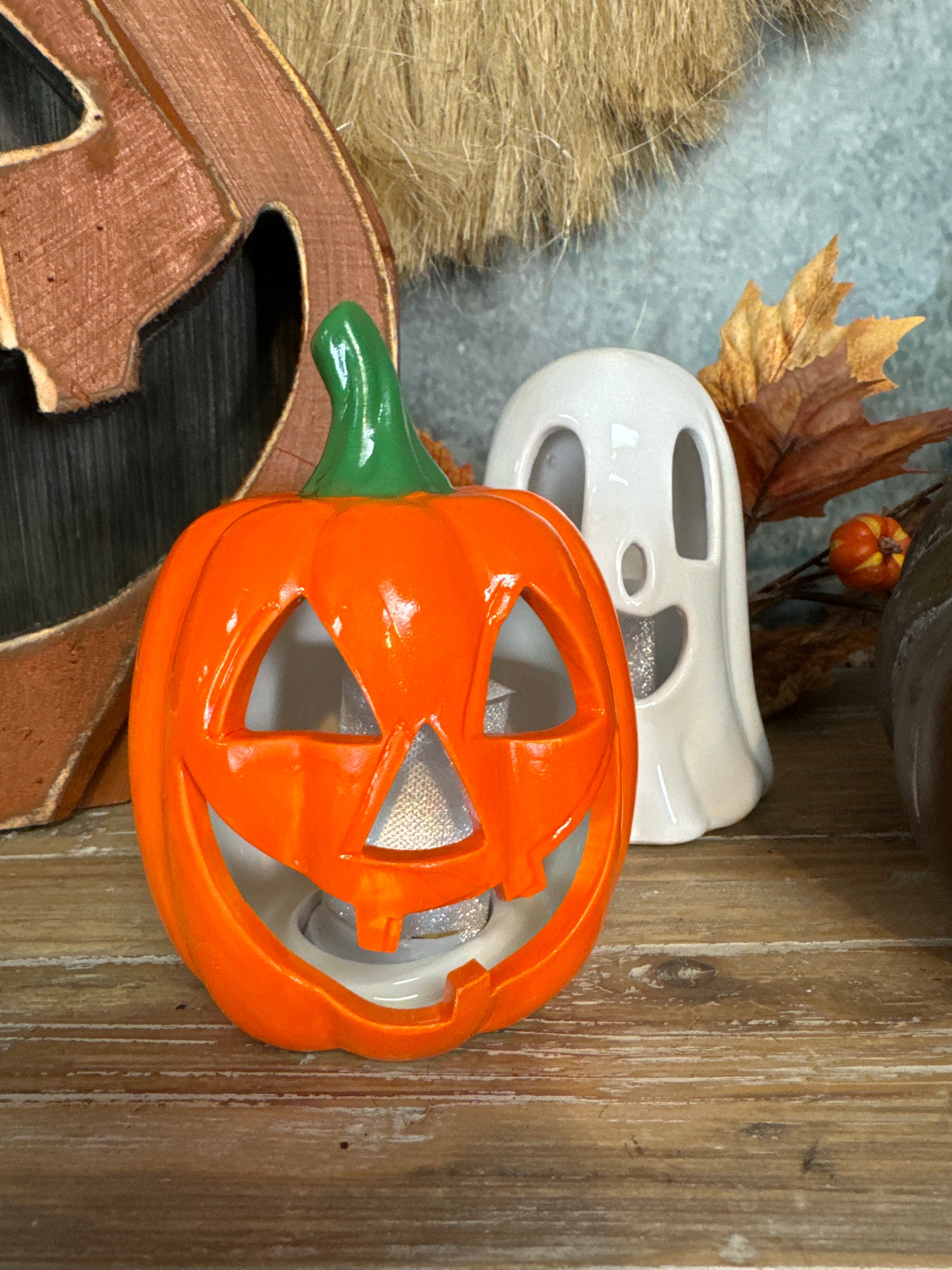 Jack-O-Lantern Ceramic Pumpkin With LED Light