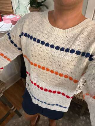 Boatneck Multi Color Stripe Knit Sweater
